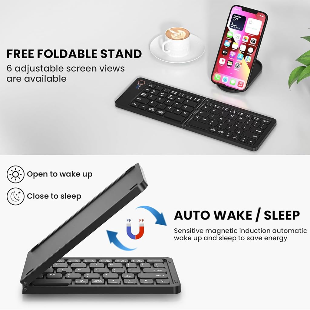 B023 11-Inch Foldable Rechargeable Bluetooth Keyboard (Black)