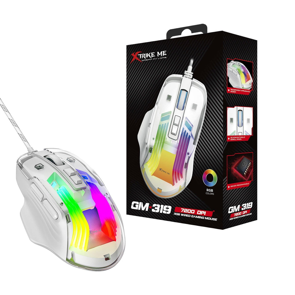 Xtrike Me GM-319 Wired Gaming Mouse 7200 DPI (White)