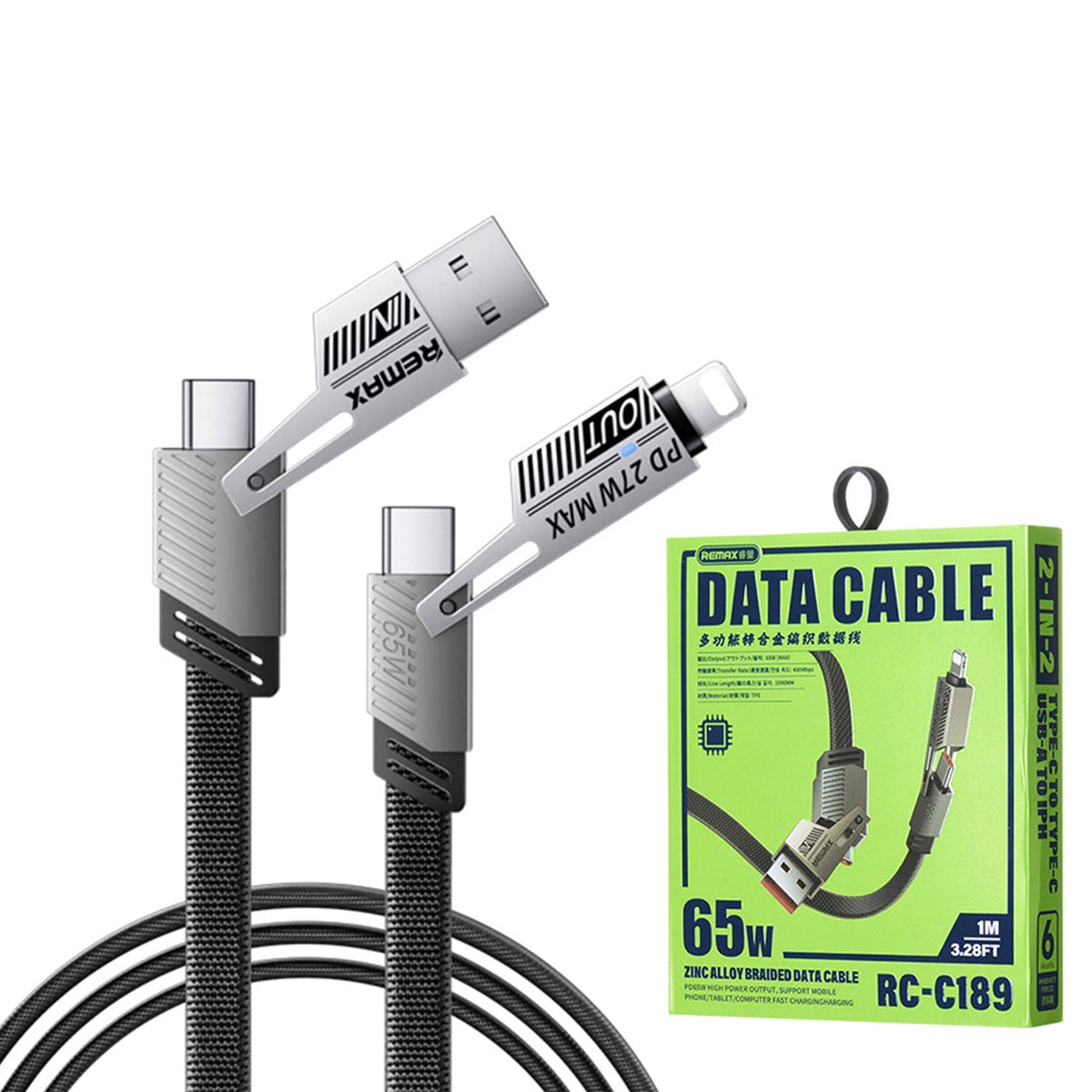 Remax RC-C189 65W 4-in-1 Multi-Functional Fast Charging Data Cable (Black)