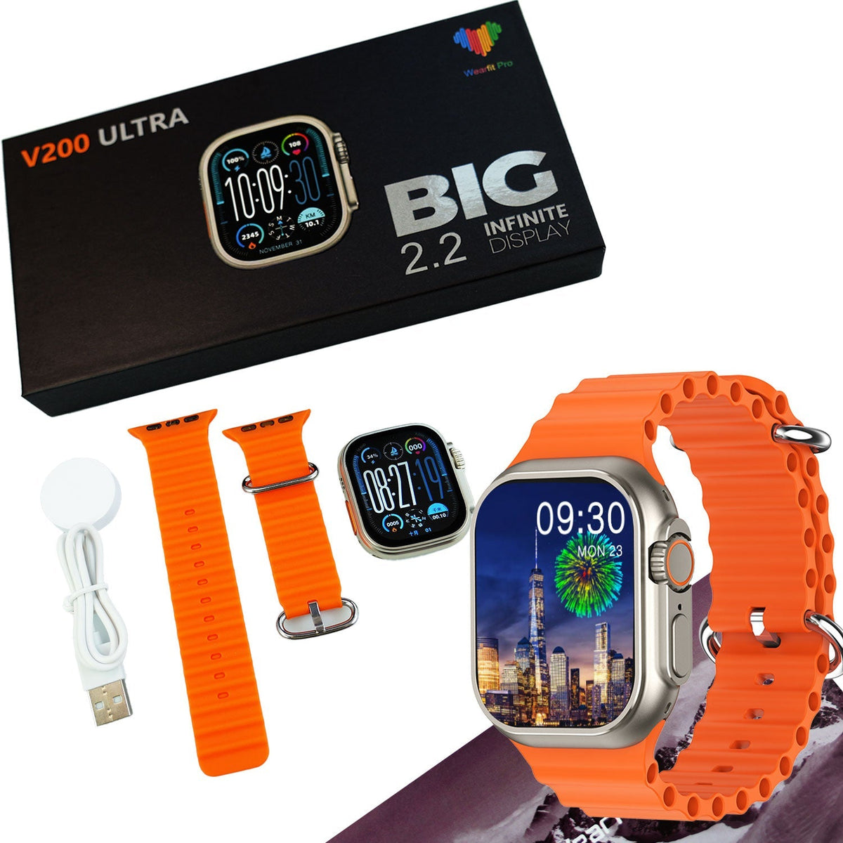 V200 Ultra 2.2" Large Screen IP68 Waterproof Sport Smart Watch With WearFit Pro App