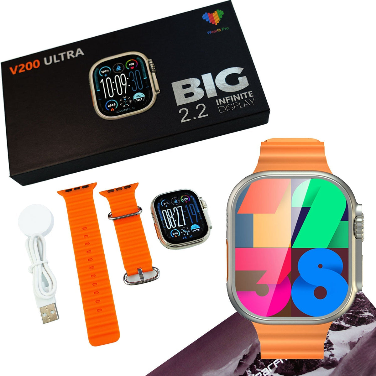 V200 Ultra 2.2" Large Screen IP68 Waterproof Sport Smart Watch With WearFit Pro App