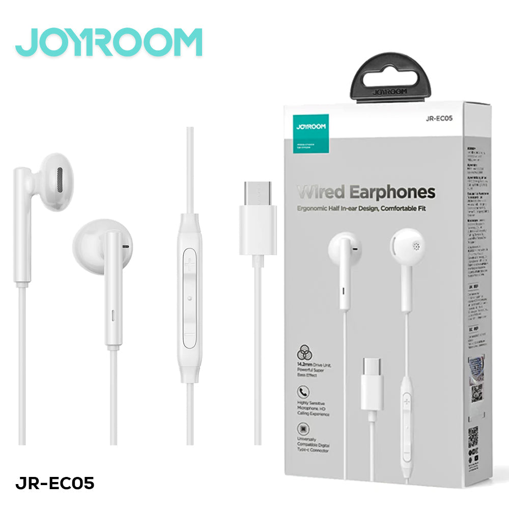 Joyroom EC05 Type-C Series Half In-Ear Wired Earphones (White)