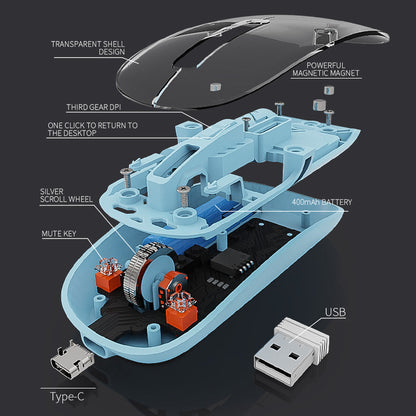 New Transparent M-10A Wireless + Bluetooth Dual-Mode Rechargeable Mouse