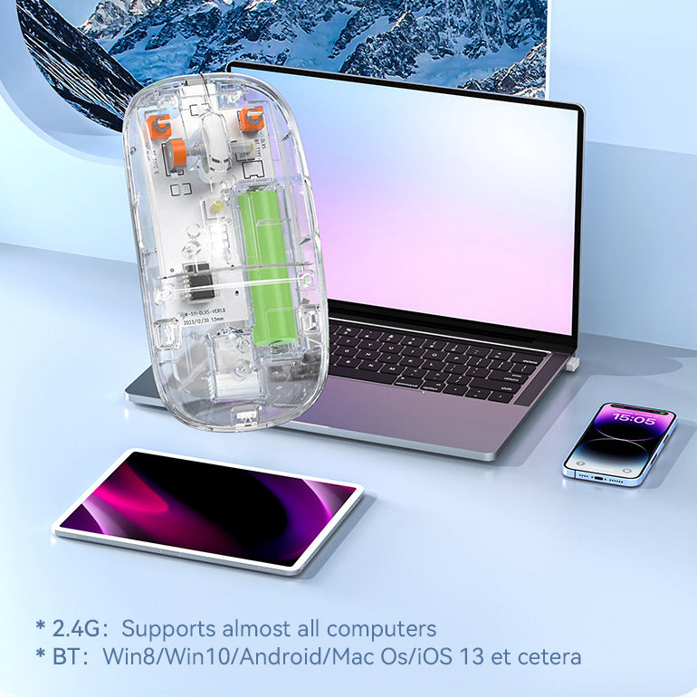 New Transparent Wireless + Bluetooth Dual-Mode Rechargeable Mouse