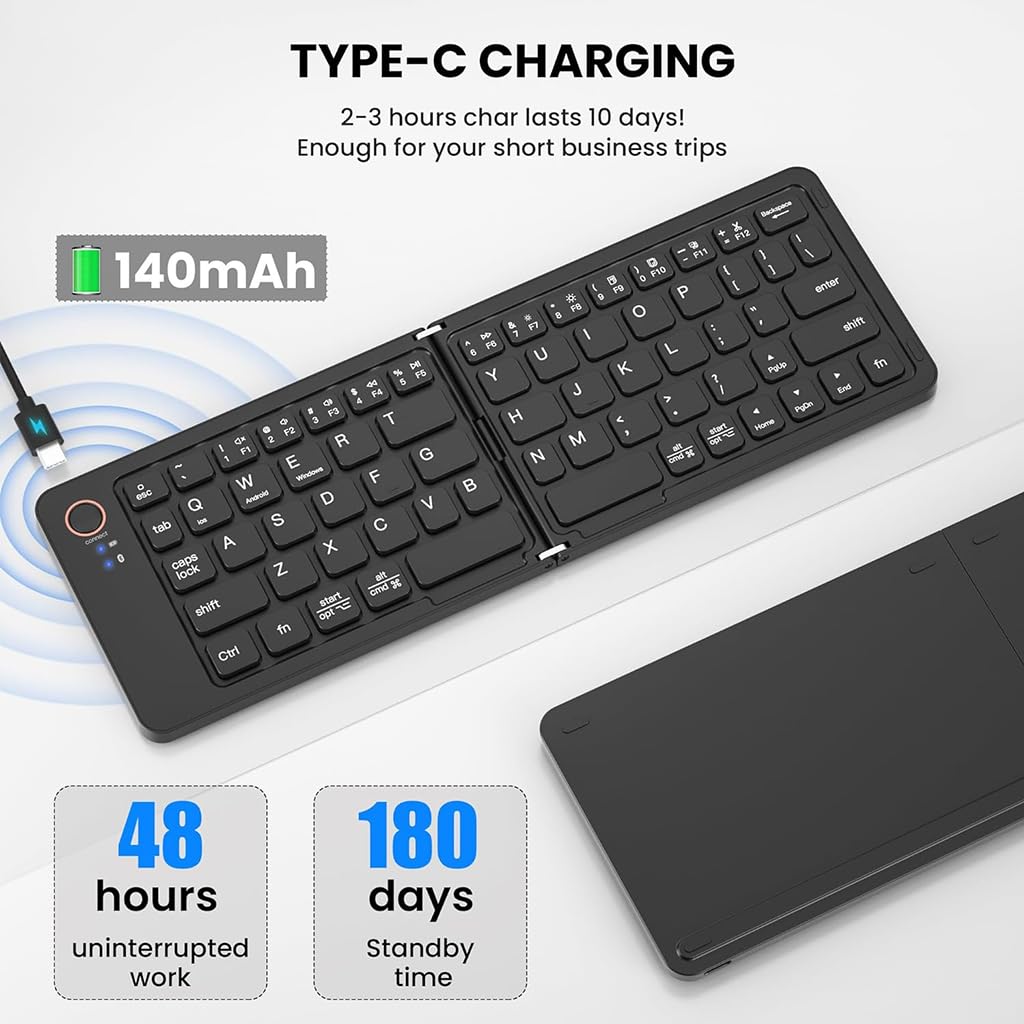 B023 11-Inch Foldable Rechargeable Bluetooth Keyboard (Black)