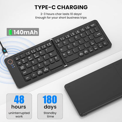 B023 11-Inch Foldable Rechargeable Bluetooth Keyboard (Black)