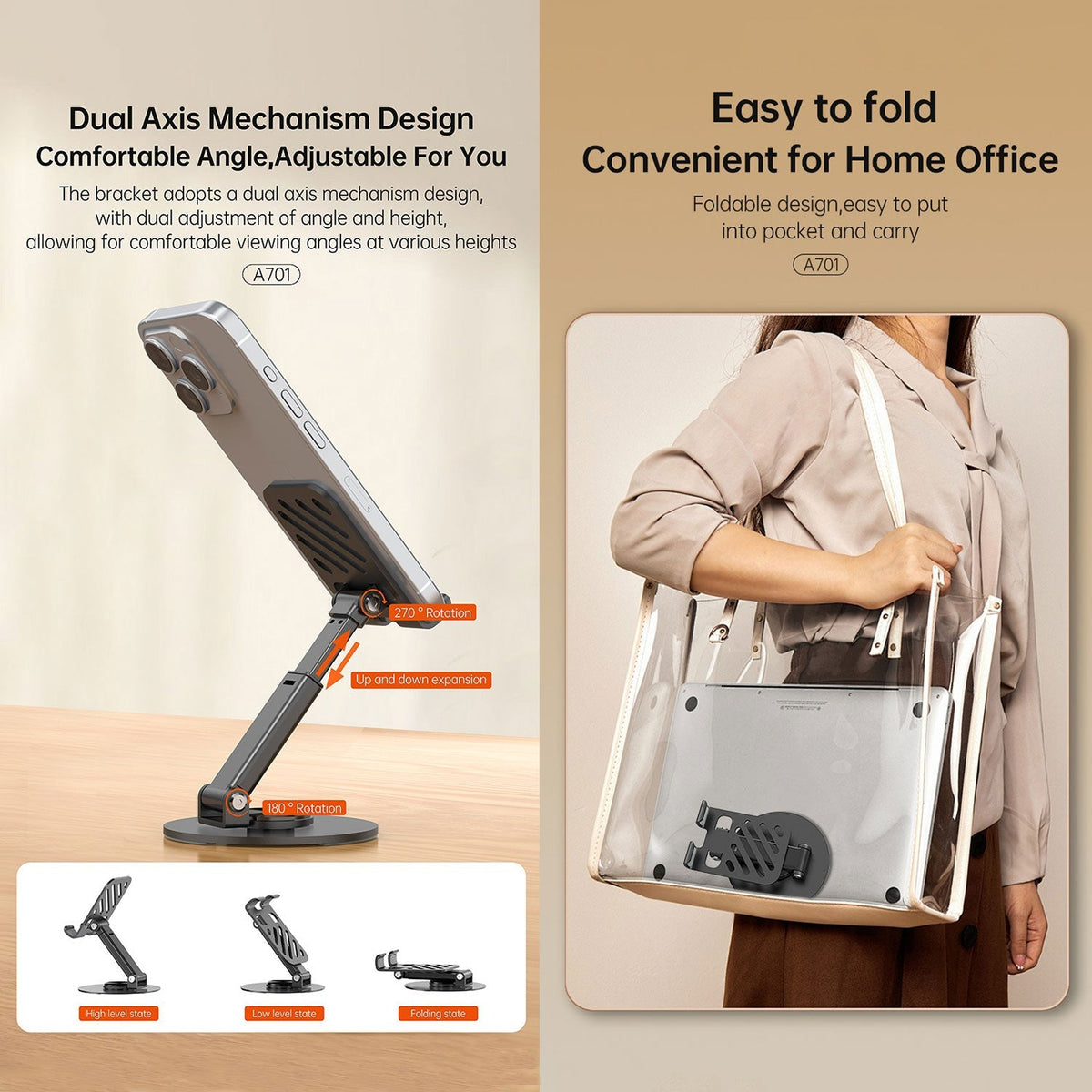 Aspor A701 Foldable Desktop Phone and Tablet Stand
