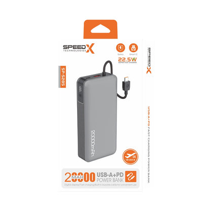 Speedx SP-S285 22.5W 20000mAh Super Fast Charging Power Bank With Built-In Cable