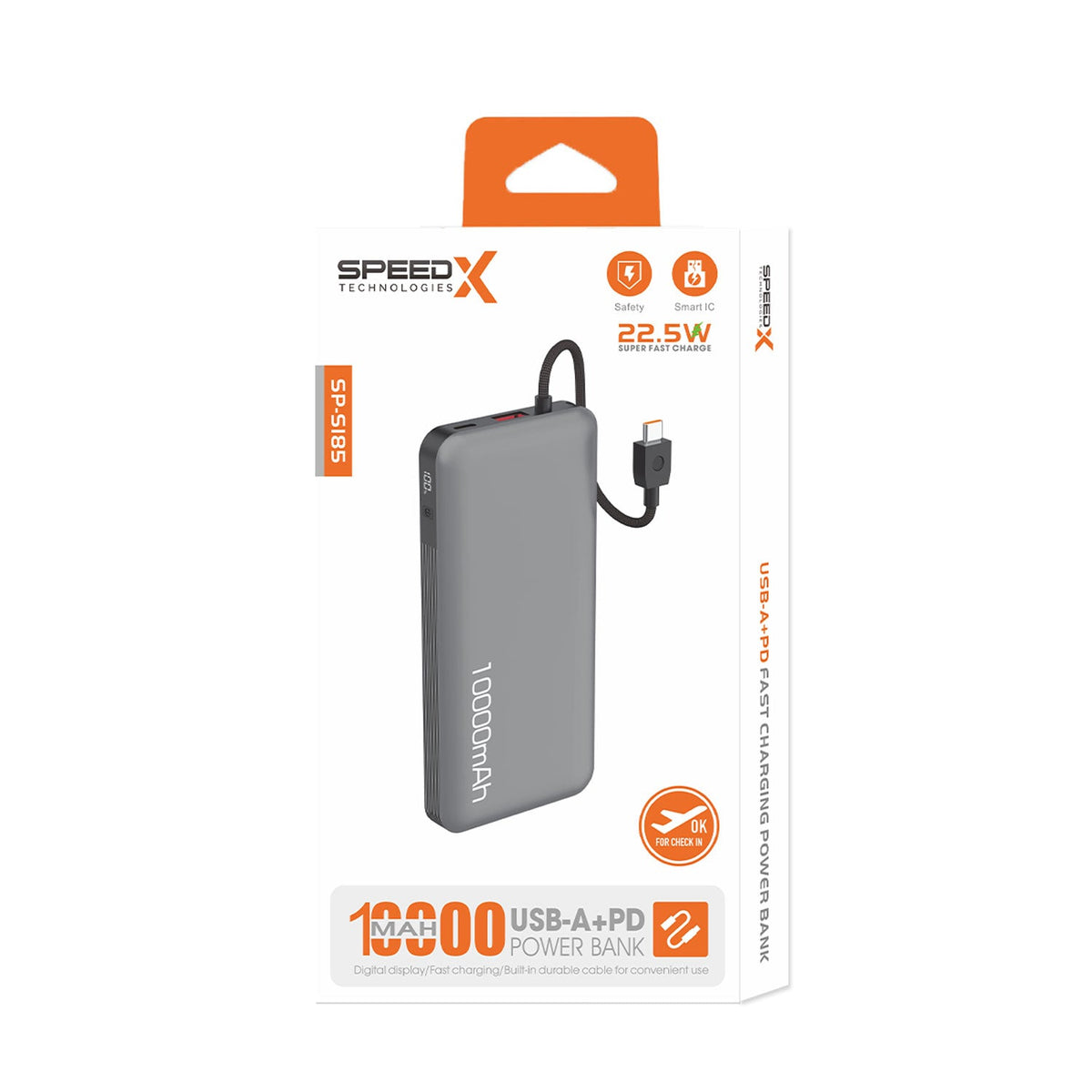 Speedx SP-S185 22.5W 10000mAh Super Fast Charging Power Bank With Built-In Cable