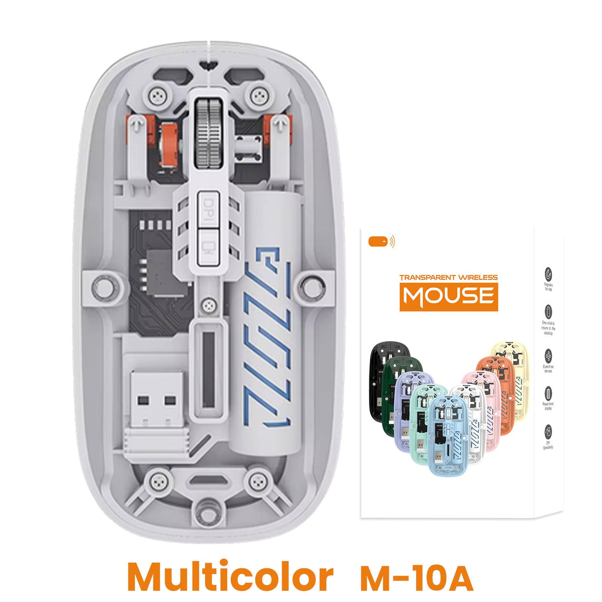 New Transparent M-10A Wireless + Bluetooth Dual-Mode Rechargeable Mouse