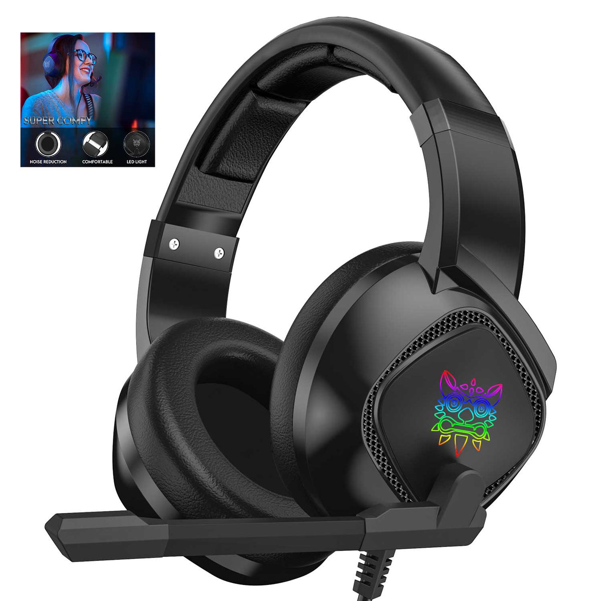 Onikuma K19 RGB Wired Stereo Gaming Headset With Noise-Cancelling Mic