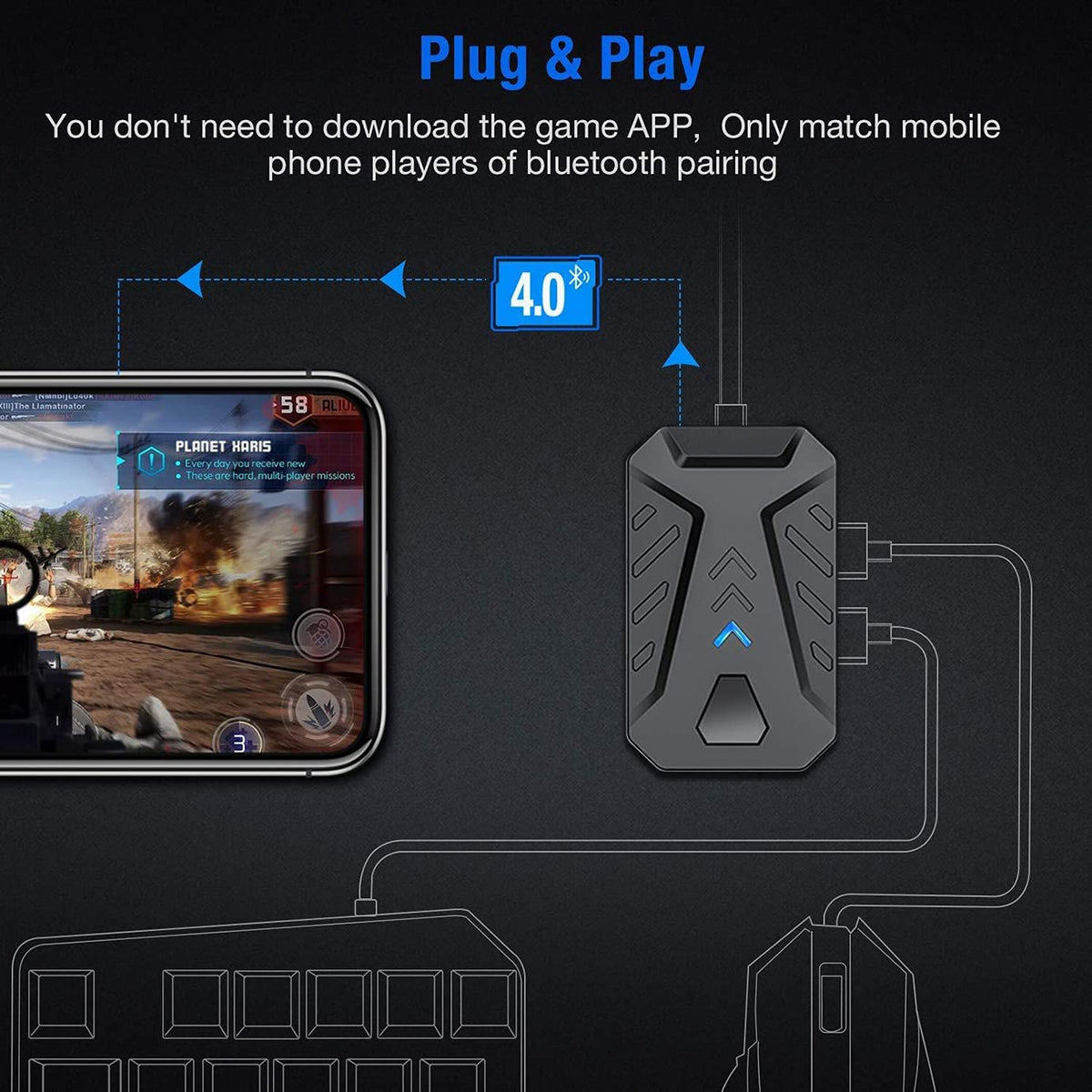 Gaming Wireless Bluetooth 5-in-1 Combo Keyboard And Mouse For Mobile Gaming
