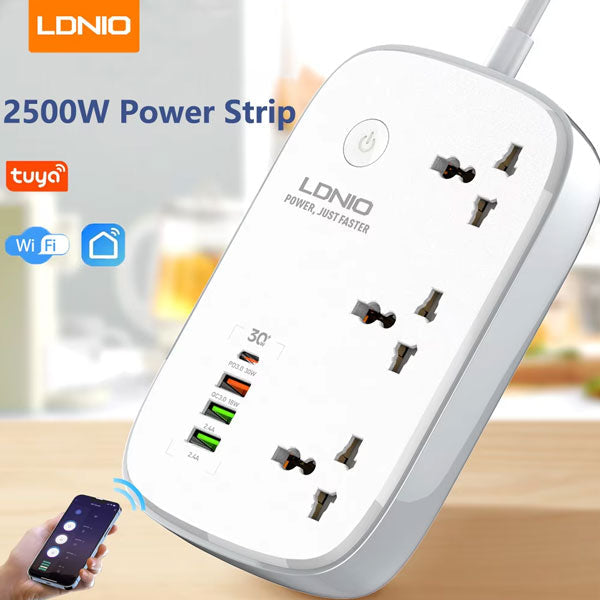 LDNIO SCW3451 2500W WiFi Smart Power Extension – 3 Sockets, 1 USB-C + 3 USB-A