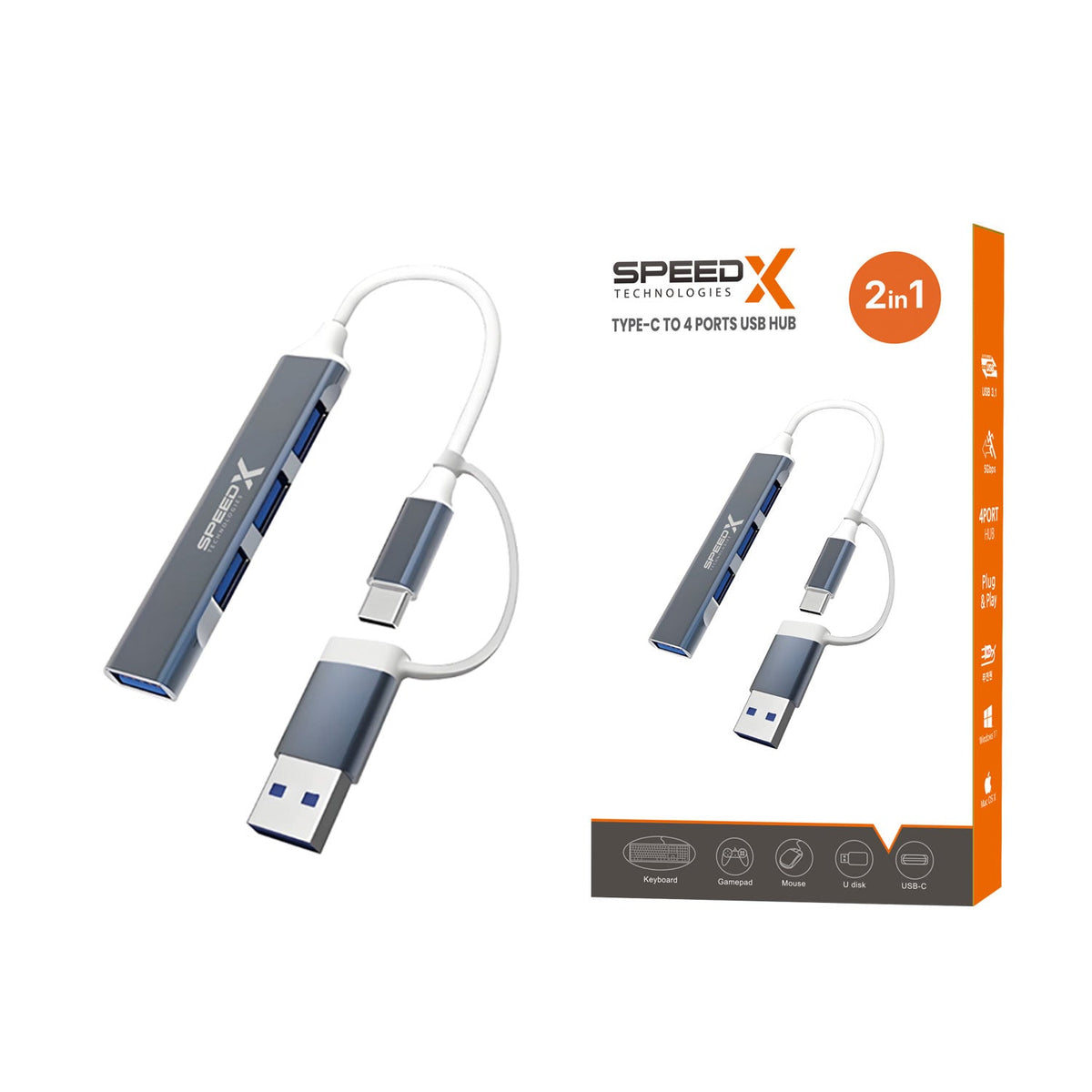 Speedx SP-UTC41 2-in-1 4 Port USB 3.0 Hub