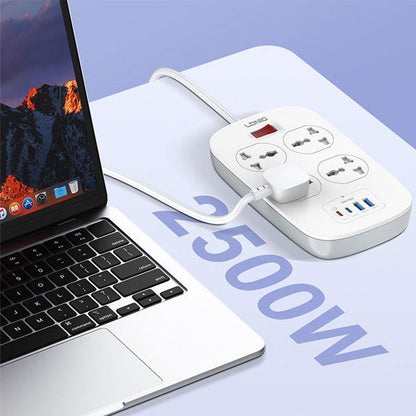 LDNIO SC4407C 2500W Power Extension – 4 Sockets, 2 USB-A + 2 USB-C, 2M