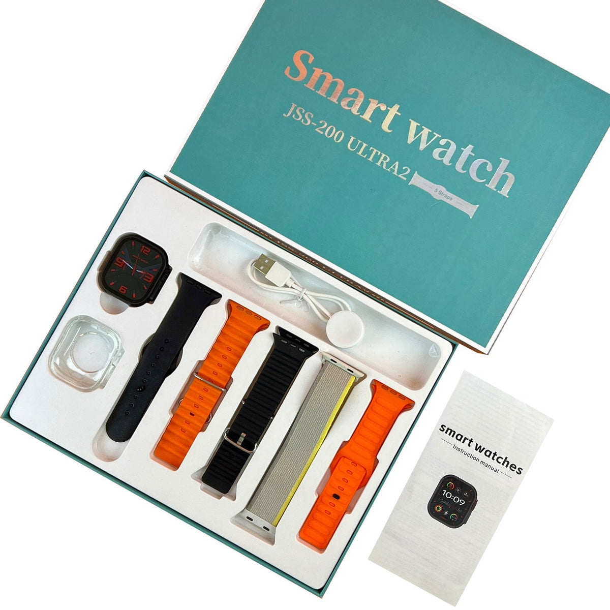 JSS-200 Ultra2 Bluetooth Calling Smart Watch 2.0" With 5 Straps, Silicone Case And Magnetic Charger (Gold)