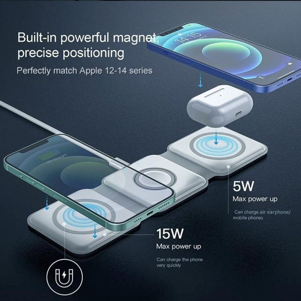 3-in-1 15W Fast Wireless Magnetic Charging Pad For iPhone, AirPods And Smartwatch